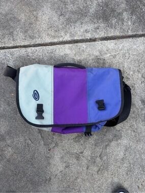 Timbuk2 Colorblock Messenger Bag in Light Blue, Purple, and Blue